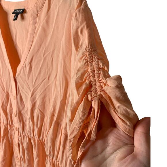 Torrid Plus 1X Babydoll Challis Tie Sleeve Top in Peach Mimosa - Picture 3 of 6